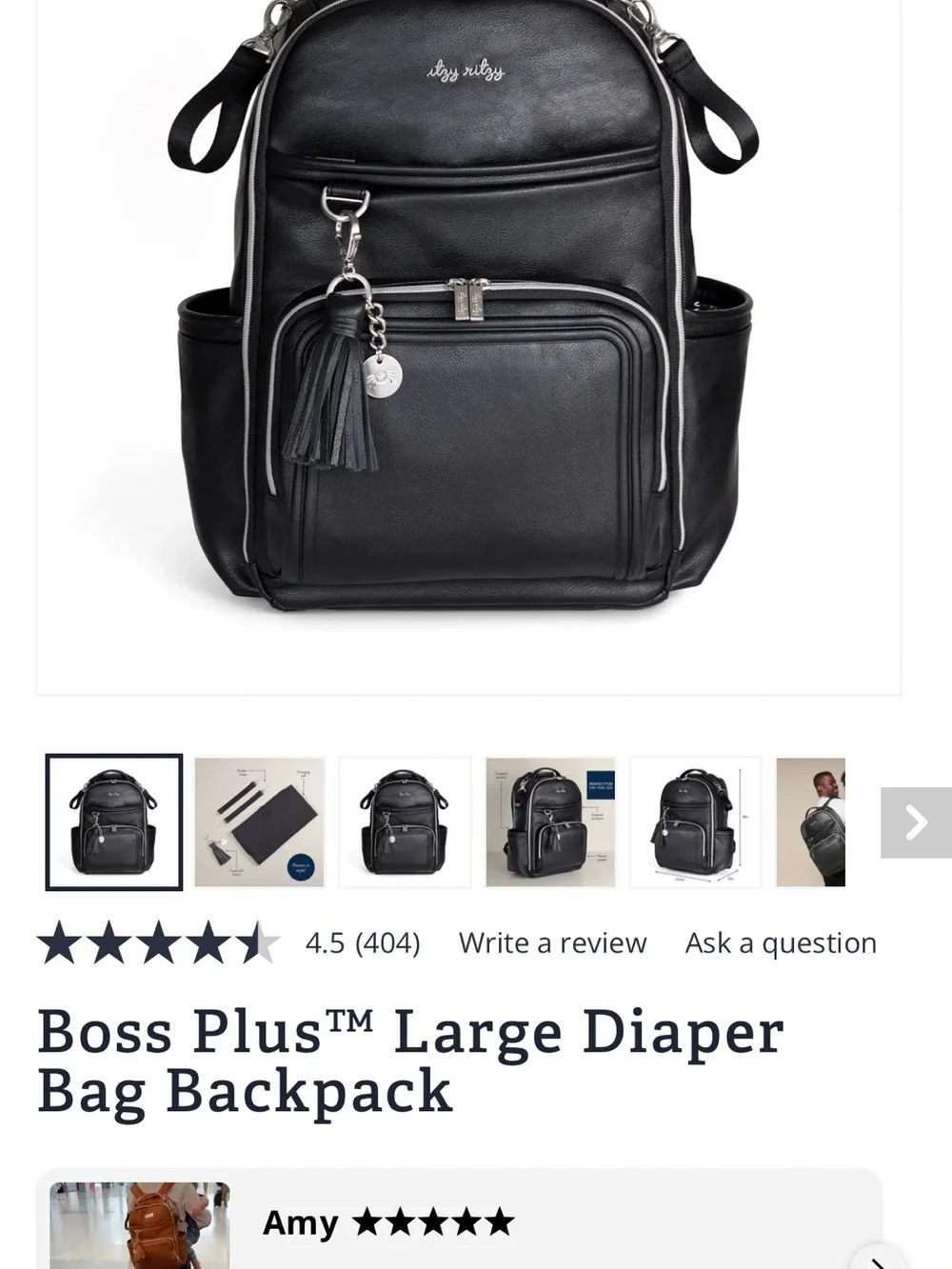 Itzy Ritzy Black Faux Leather Baby Backpack with Tassel Charm